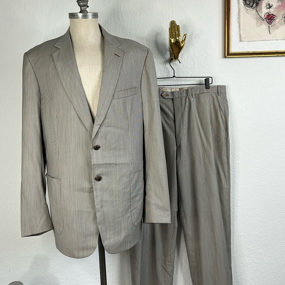 Brioni Striped Barneys New York Virgin Wool 2 Pc 2 Button Summer Suit - Picture 1 of 14